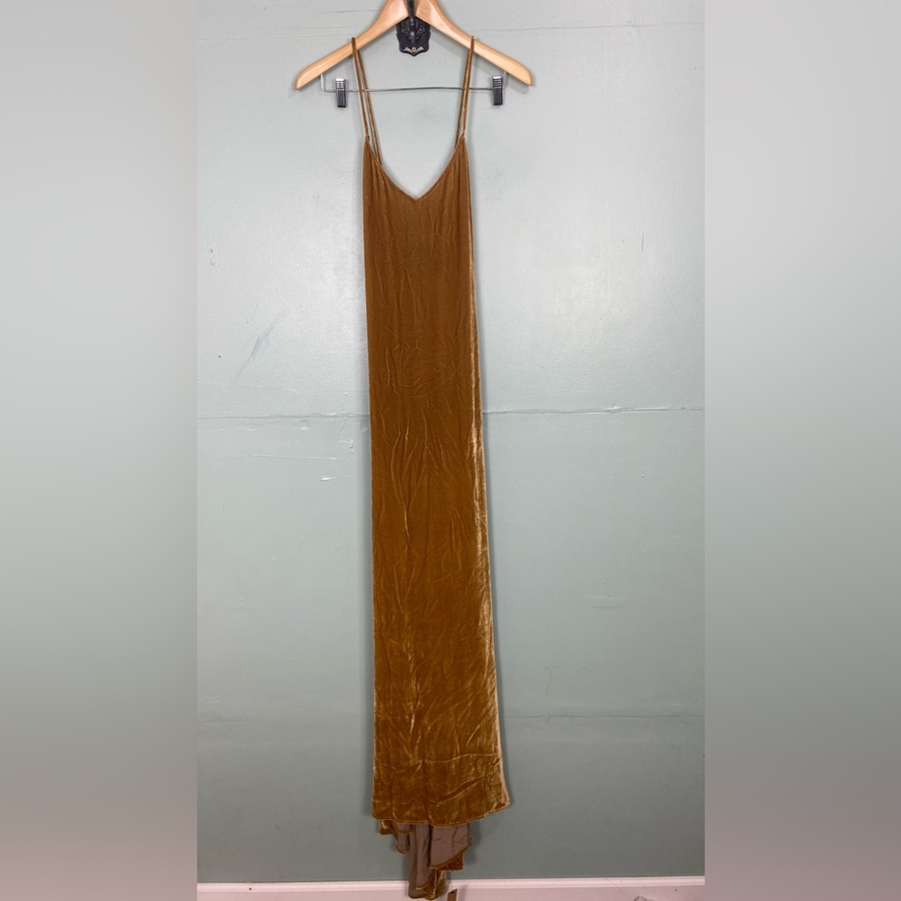 Reformation Rimini‎ Velvet Dress Maxi Gown Sleeveless Gold Yellow Sz XL - Picture 2 of 6